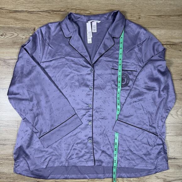 Victoria’s Secret Satin Pajama Sleep Shirt Button Down Long Sleeve Purple S.XXL - Picture 7 of 9